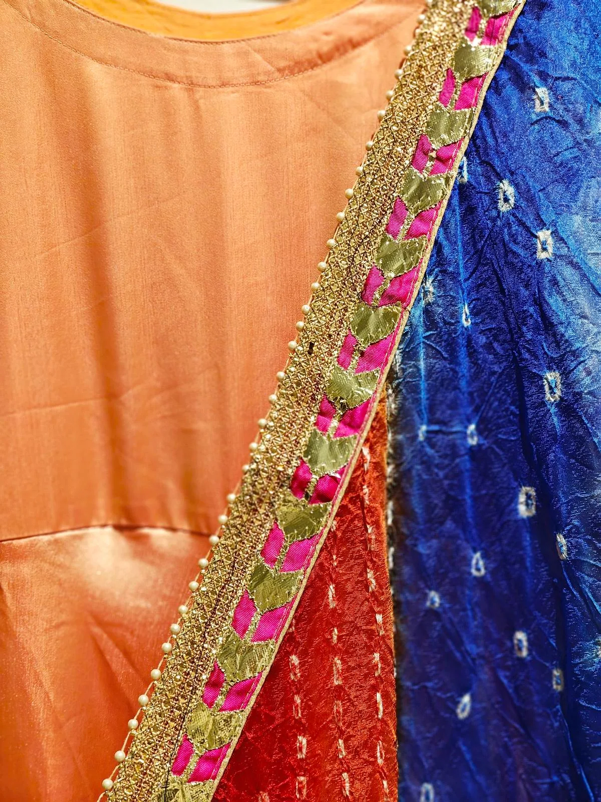 Peach Anarkali Dress with Bandhej Dupatta – photo 3