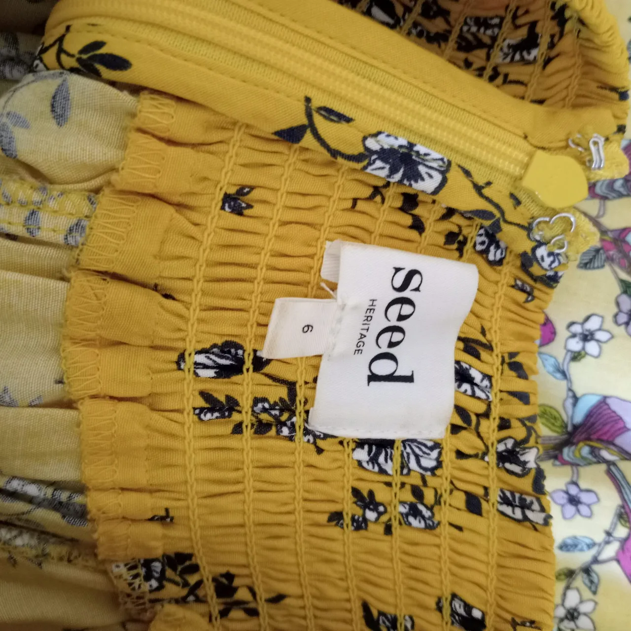 Seed Heritage Yellow Floral Jumpsuit Women's Size 6 Off Shoulder Wide Leg — photo 8