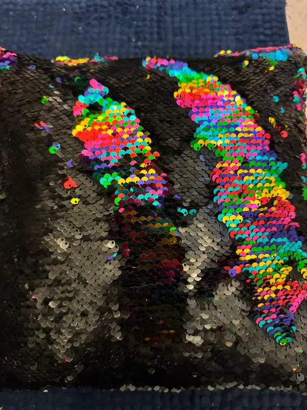 Mermaid pillow black & rainbow 15x15