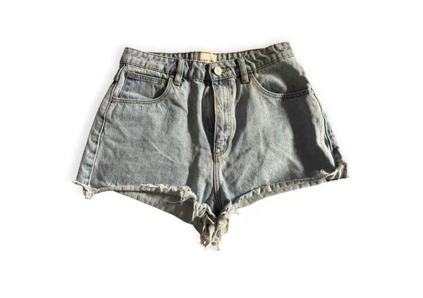 Abrand light blue denim frayed shorts
