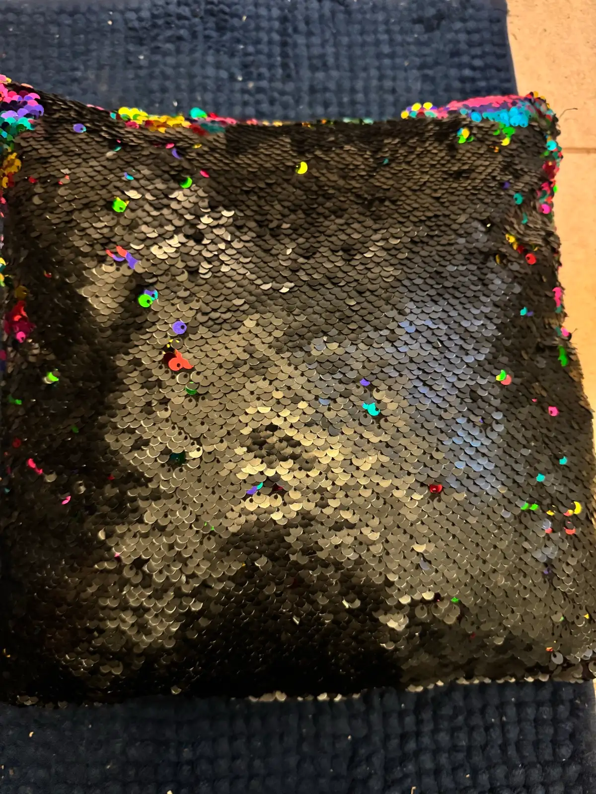 Mermaid pillow black & rainbow 15x15 – photo 2