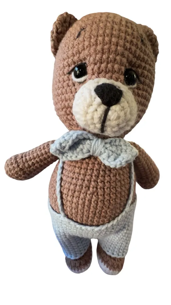 Crochet neda bear blue overalls