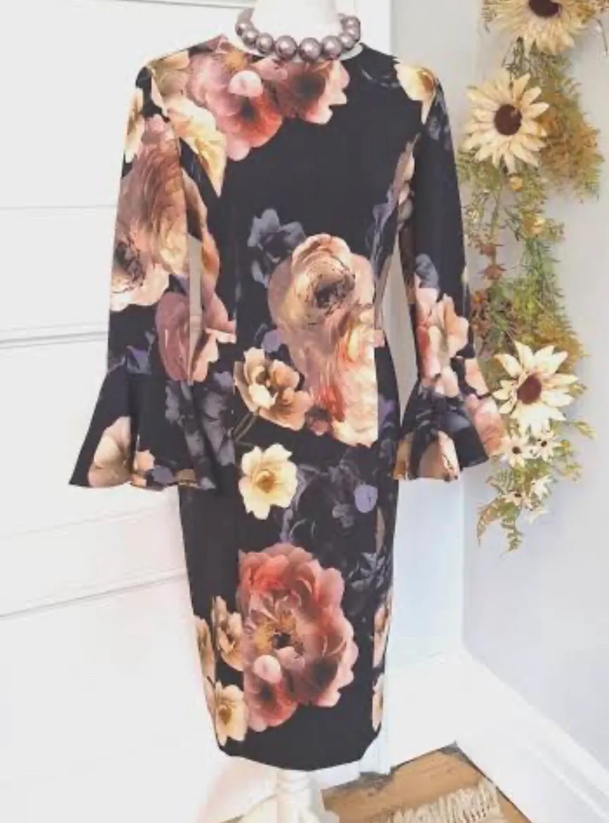 Joseph ribkoff floral bodycon midi sz10 — photo 2