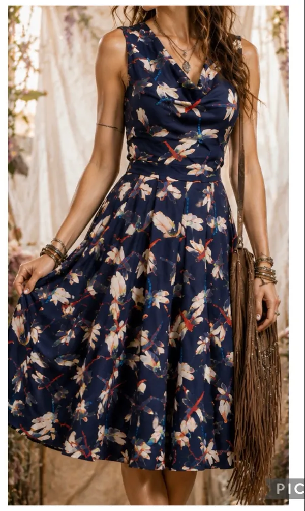 Rene Mariane dragon fly navy dress