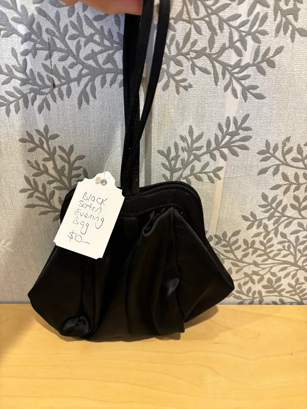 Black satin evening bag