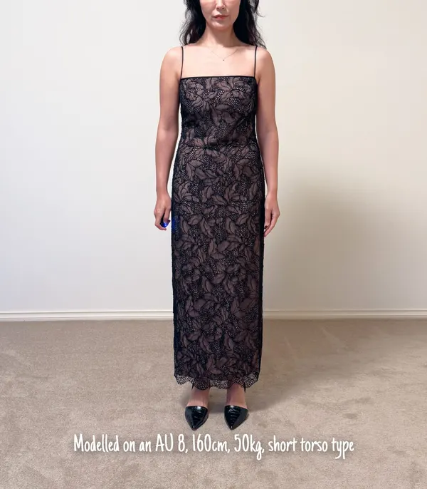 Witchery Black Lace Slip Midi Dress - AU 6