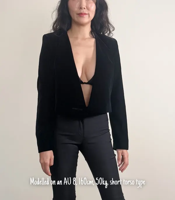 Mango Women's Black Velvet Cropped Open Front Jacket - XS