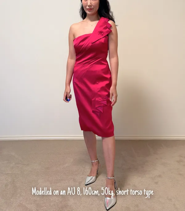 Karen Millen Fuchsia Pink One Shoulder Satin Midi Dress - AU 12