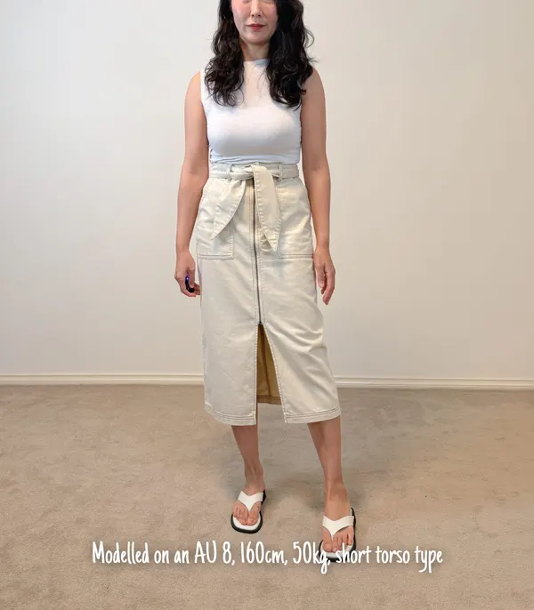 Staple The Label Sasha Stone Cotton Midi Skirt with Tie Belt - AU 6
