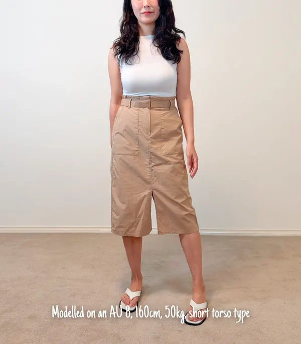 ZOOC Camel Paperbag Waist Midi Skirt with Tie Belt - Small