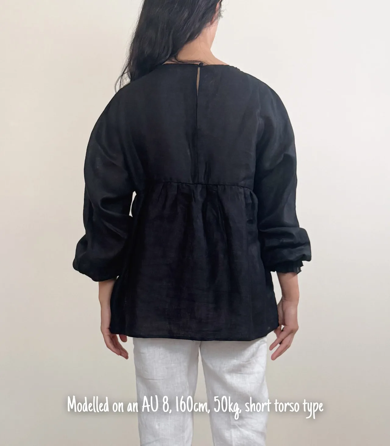 AERE Women's Black Linen V-Neck Balloon Sleeve Top - AU 6 — photo 2