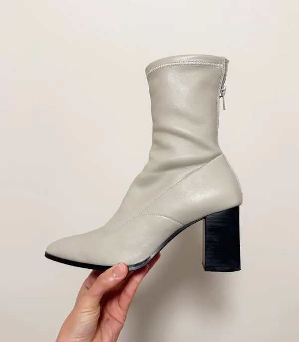 Siren Cream Block Heel Ankle Sock Boots - EU 37