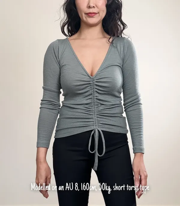 Kookaï Sage Merino Wool V-Neck Ruched Top - Small
