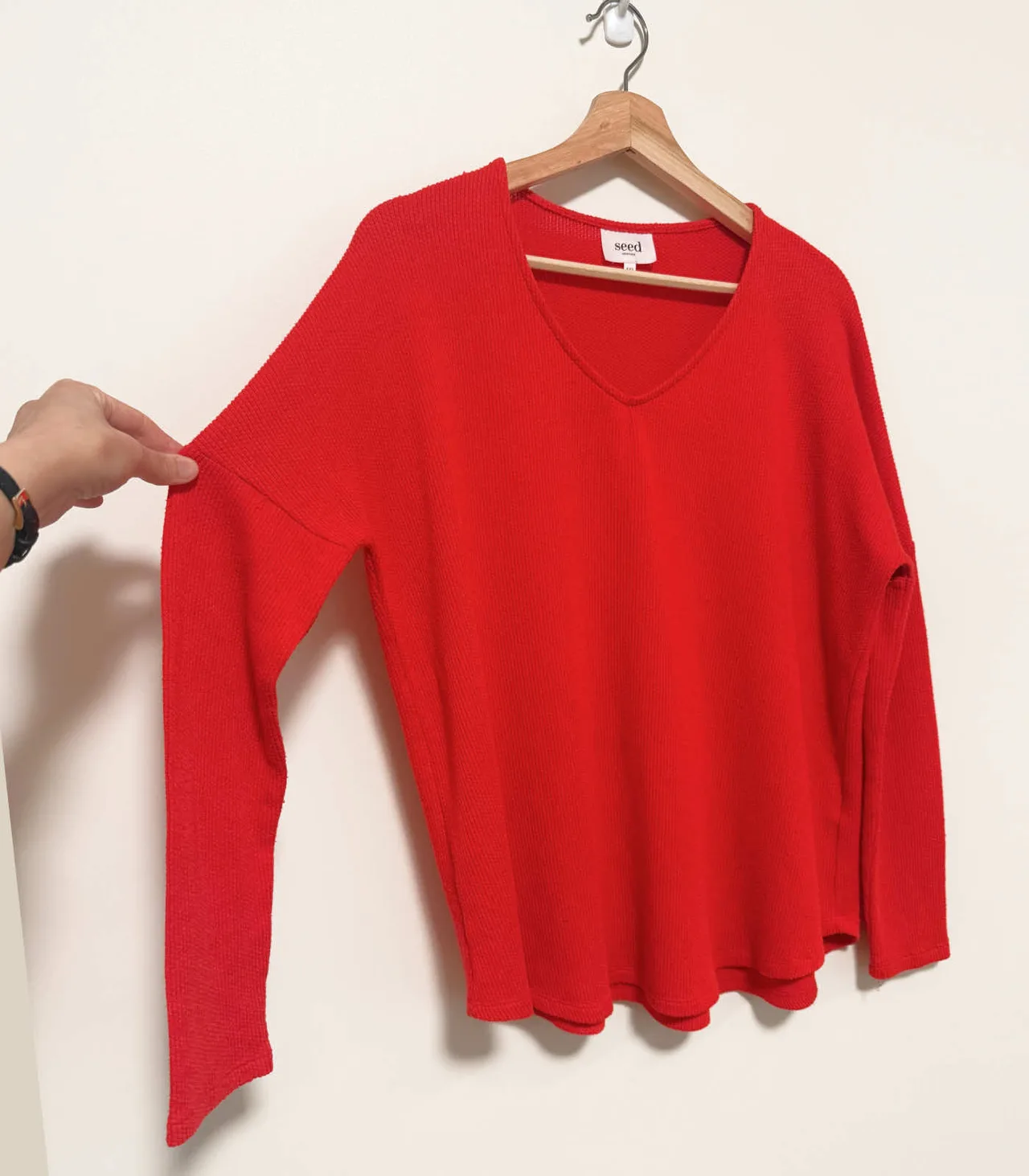 SEED Women's Red V-neck Oversized Pullover Jumper - XXS — photo 4