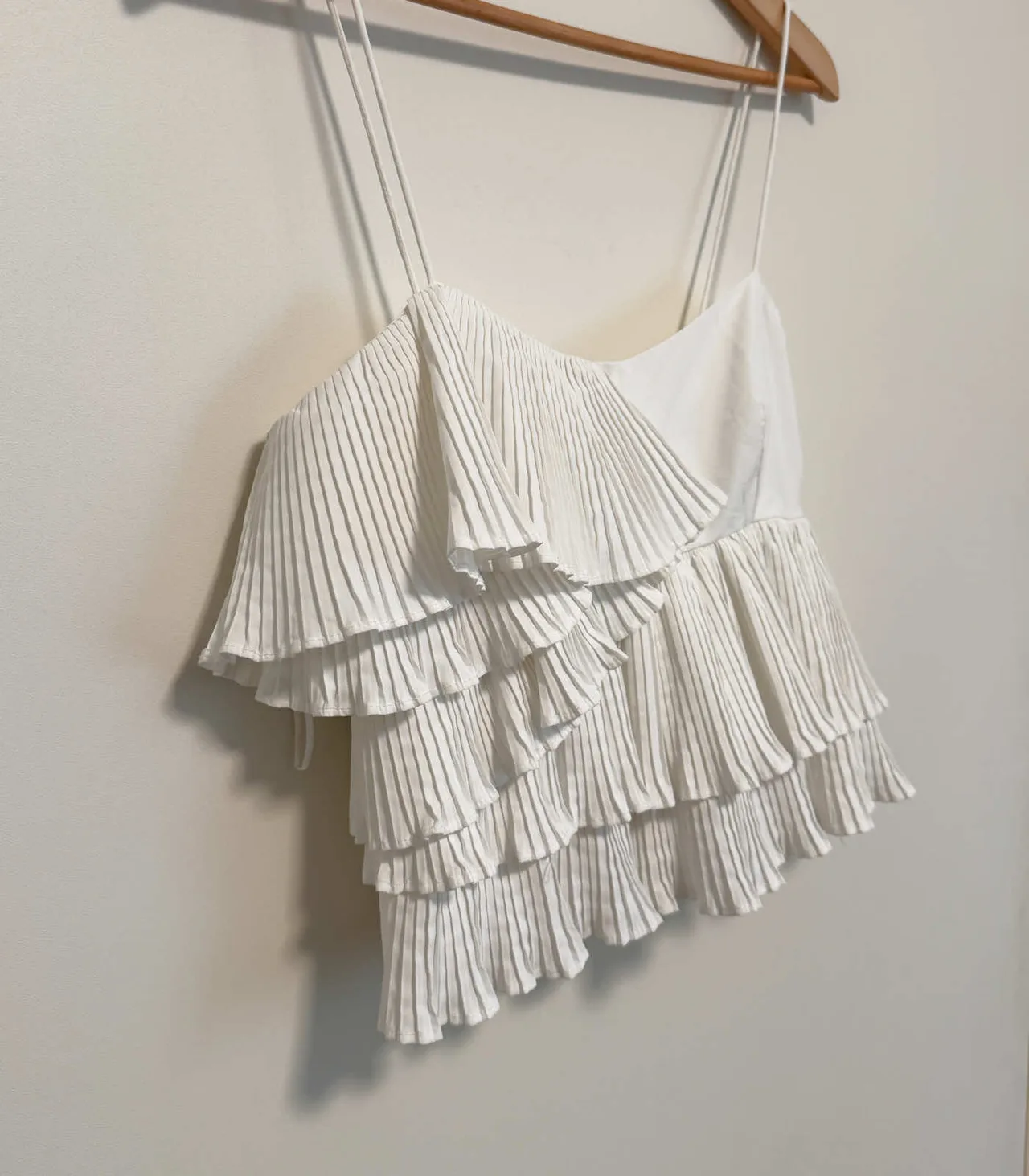 Zara White Asymmetric Tiered Ruffle Camisole Top - XS — photo 5