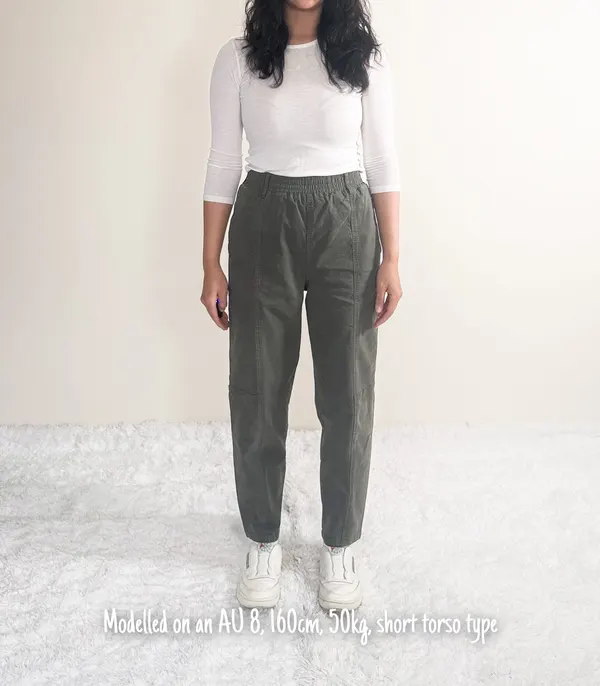 Basque Khaki Green Elasticated-waist Tapered Trousers - AU 6
