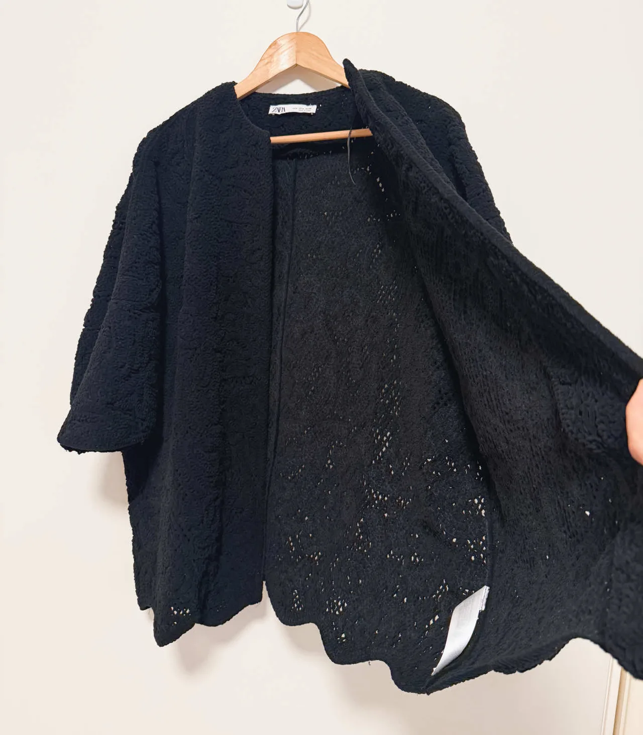 Zara Black Chenille Knit Oversized Open Jacket Cardigan - Medium — photo 5
