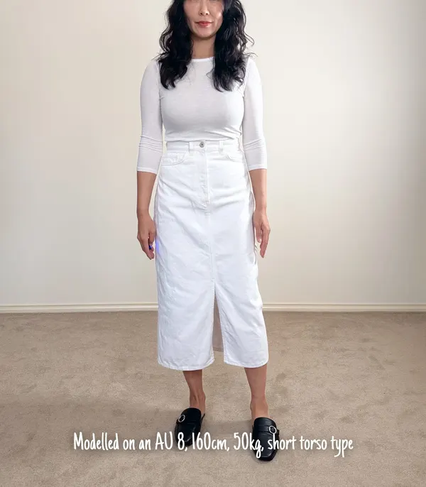 COS White Denim High-Waisted Midi Skirt with Front Slit - EU 34