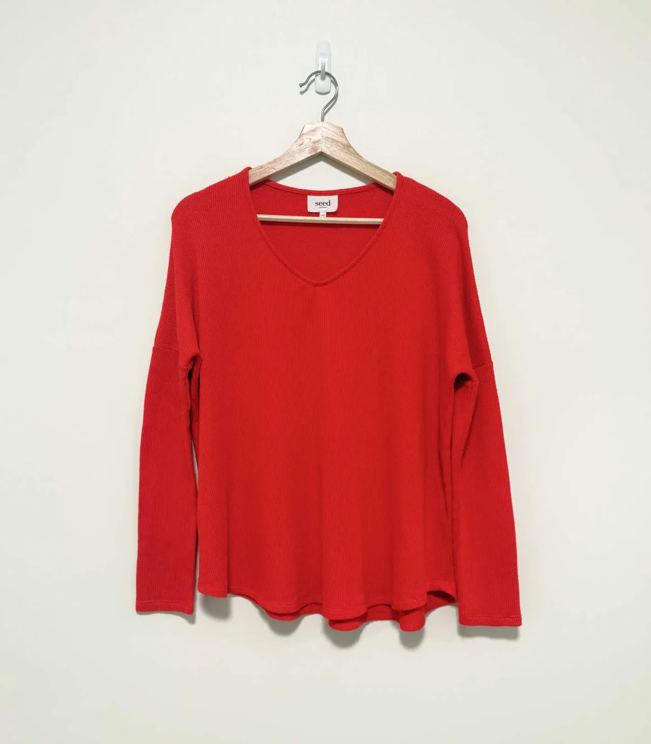 SEED Women's Red V-neck Oversized Pullover Jumper - XXS — photo 3