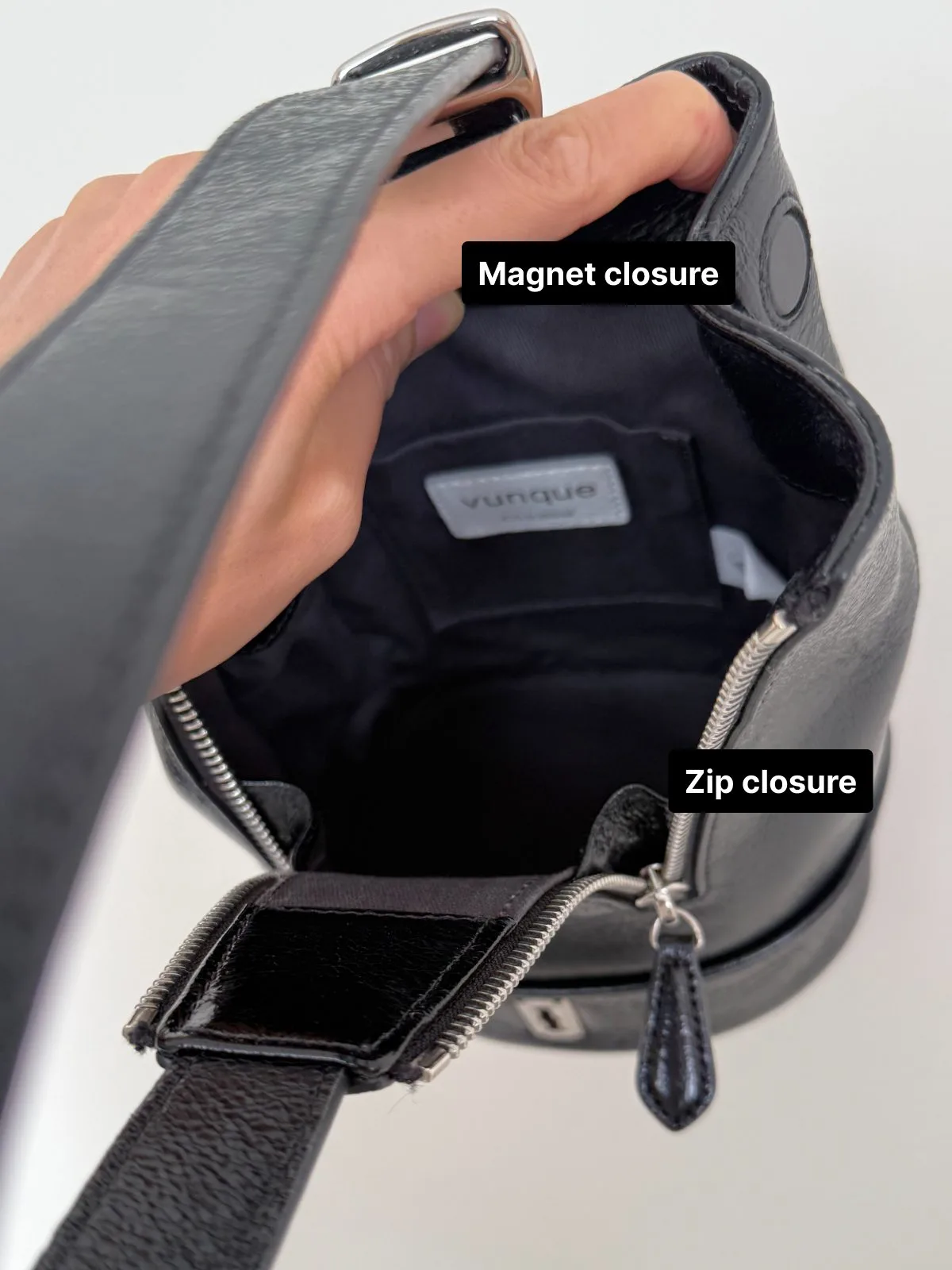 Vunque Black Enamel Leather Mini Shoulder Bag — photo 7