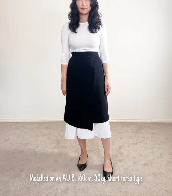 Angbutter Black Layered Midi Wrap Skirt with White Underlay - XS