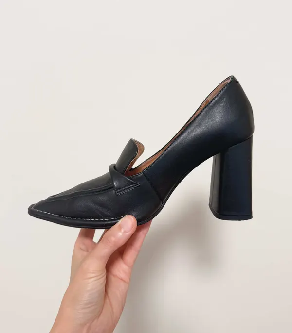 Jo Mercer Black Covet Block Leather Heel Loafers - EU 37