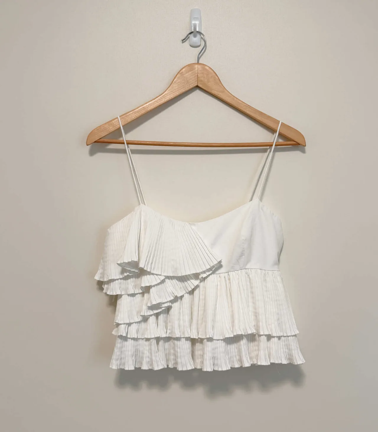 Zara White Asymmetric Tiered Ruffle Camisole Top - XS — photo 3