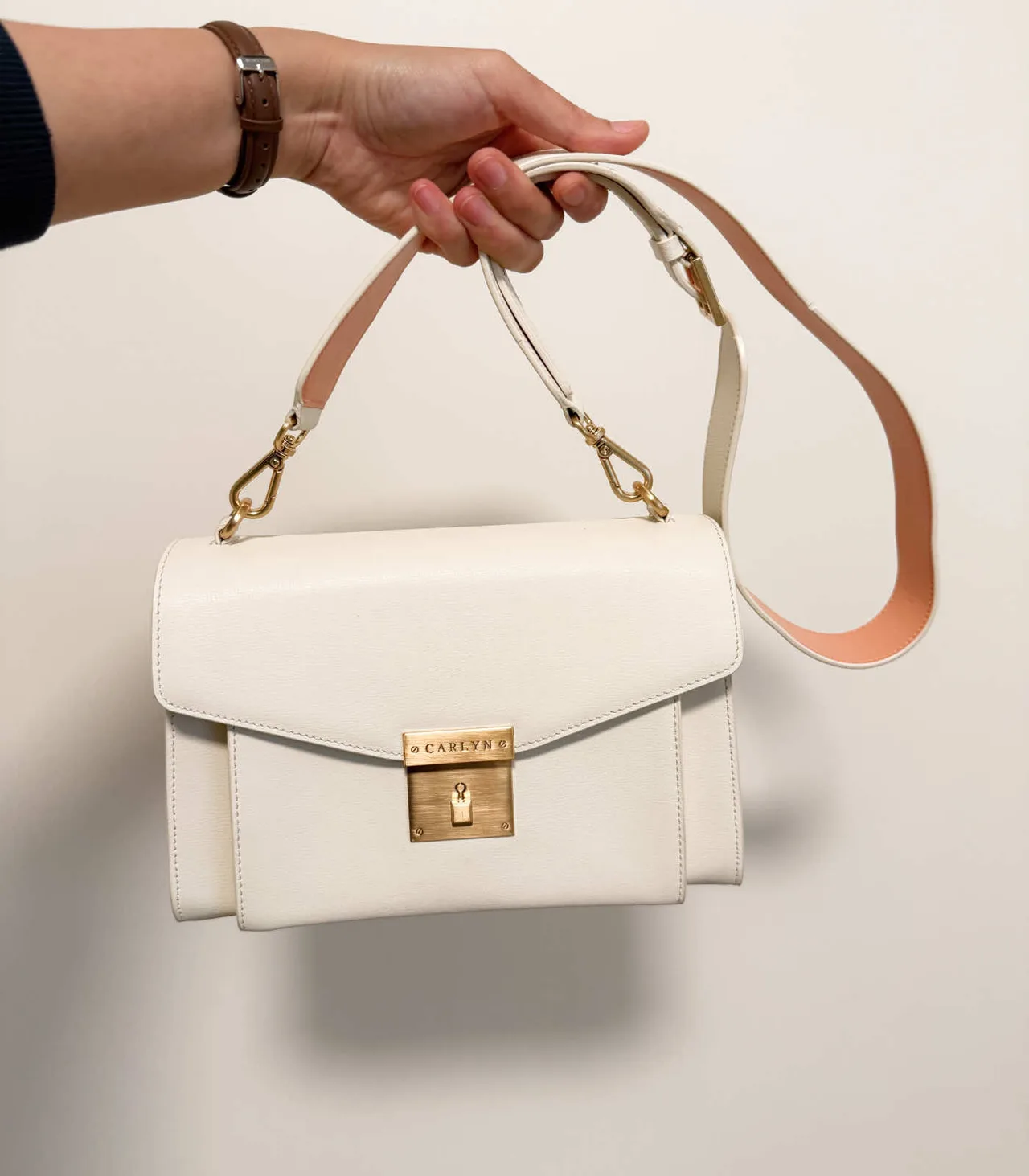 Carlyn Ivory Genuine Leather Structured 3-Ways Bag — photo 2