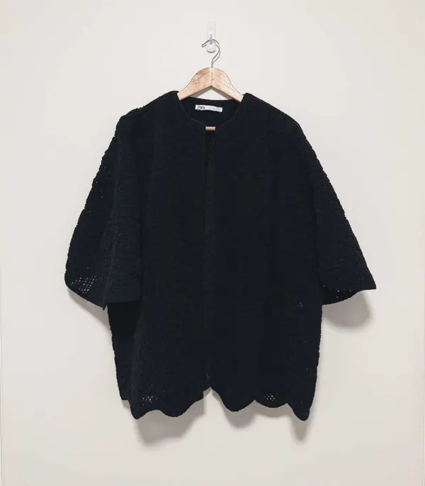 Zara Black Chenille Knit Oversized Open Jacket Cardigan - Medium