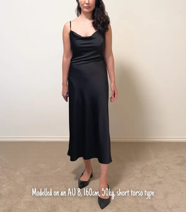 Girls On Top Black Satin Cowl Neck Slip Dress - Small