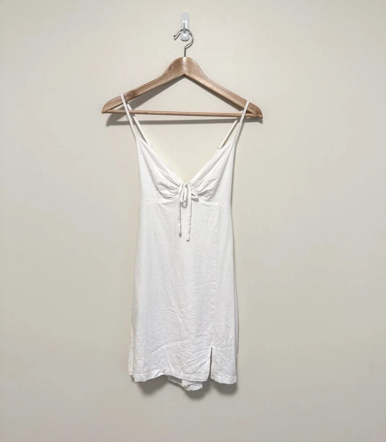 Ava & Eve White Linen Blend Mini Dress with Lace-Up Back - AU 8 — photo 3