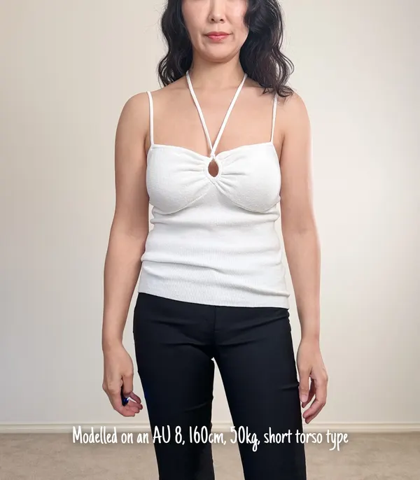 Witchery Cream Ribbed Knit Halter Camisole Top - Small
