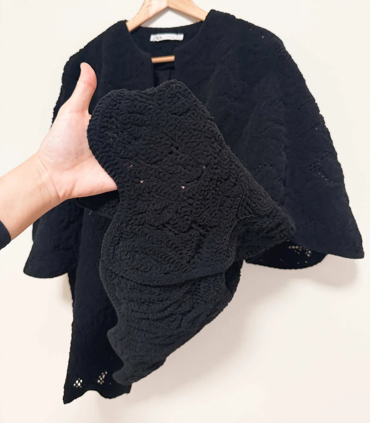 Zara Black Chenille Knit Oversized Open Jacket Cardigan - Medium — photo 6