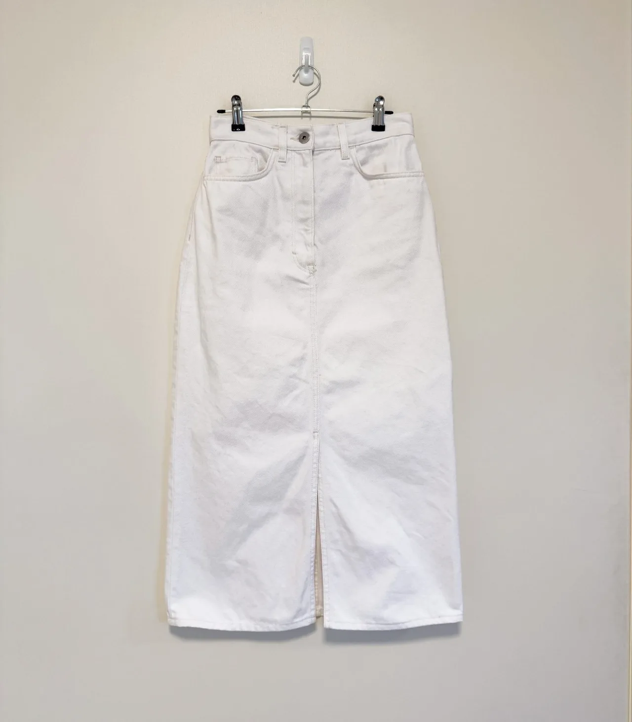 COS White Denim High-Waisted Midi Skirt with Front Slit - EU 34 — photo 3