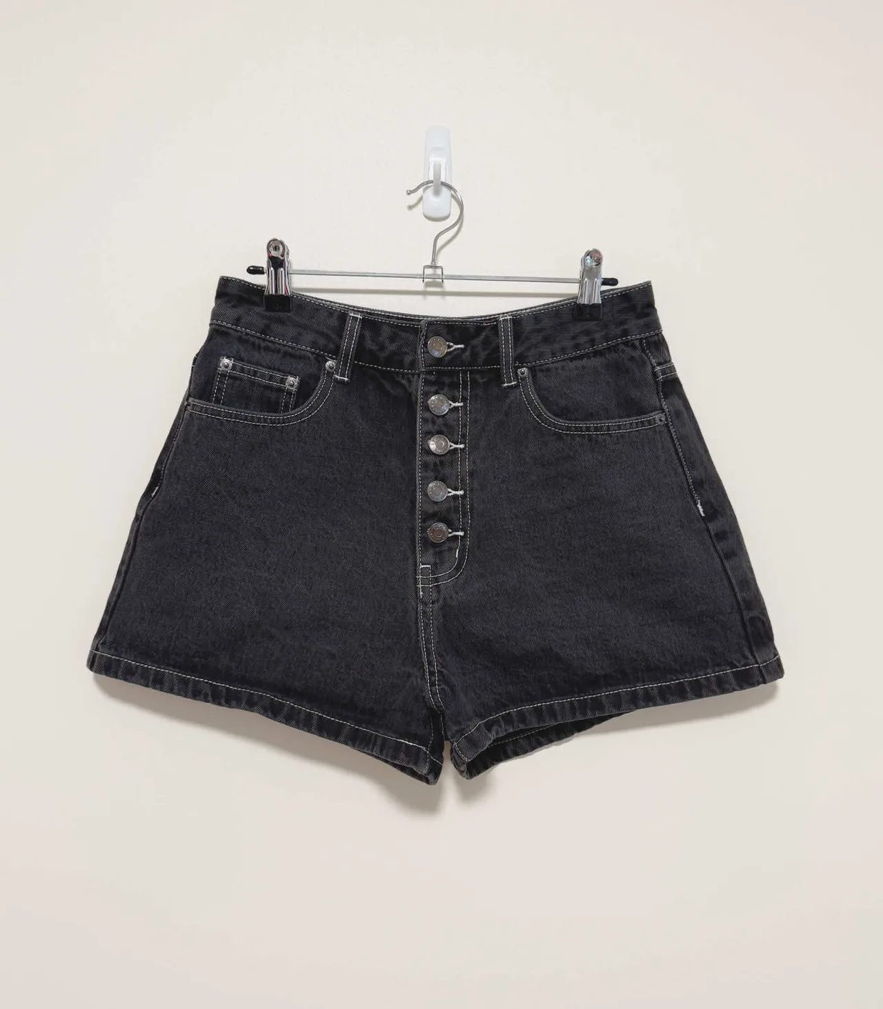Glassons High-Waisted Denim Shorts - Washed Black, AU 10 — photo 3