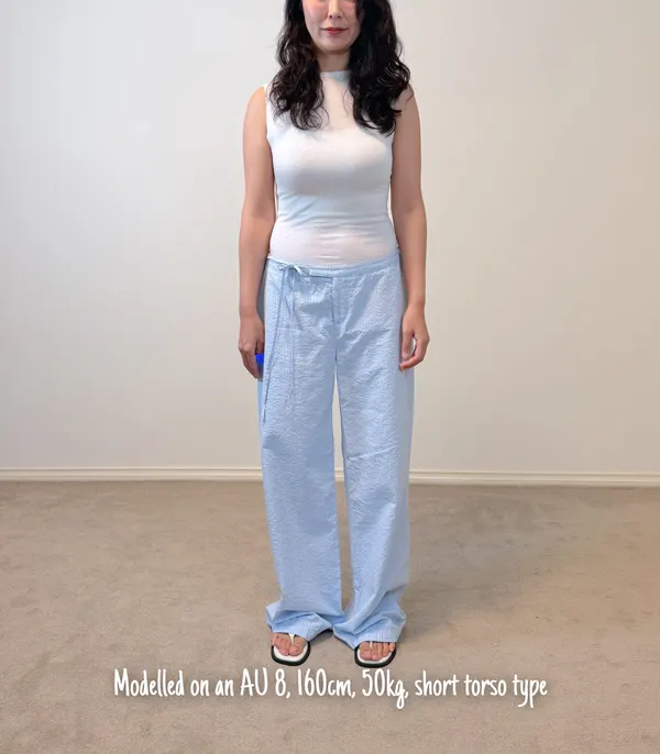 Princess Polly Light Blue Pinstripe Wide-Leg Pants – Women's Drawstring Trousers