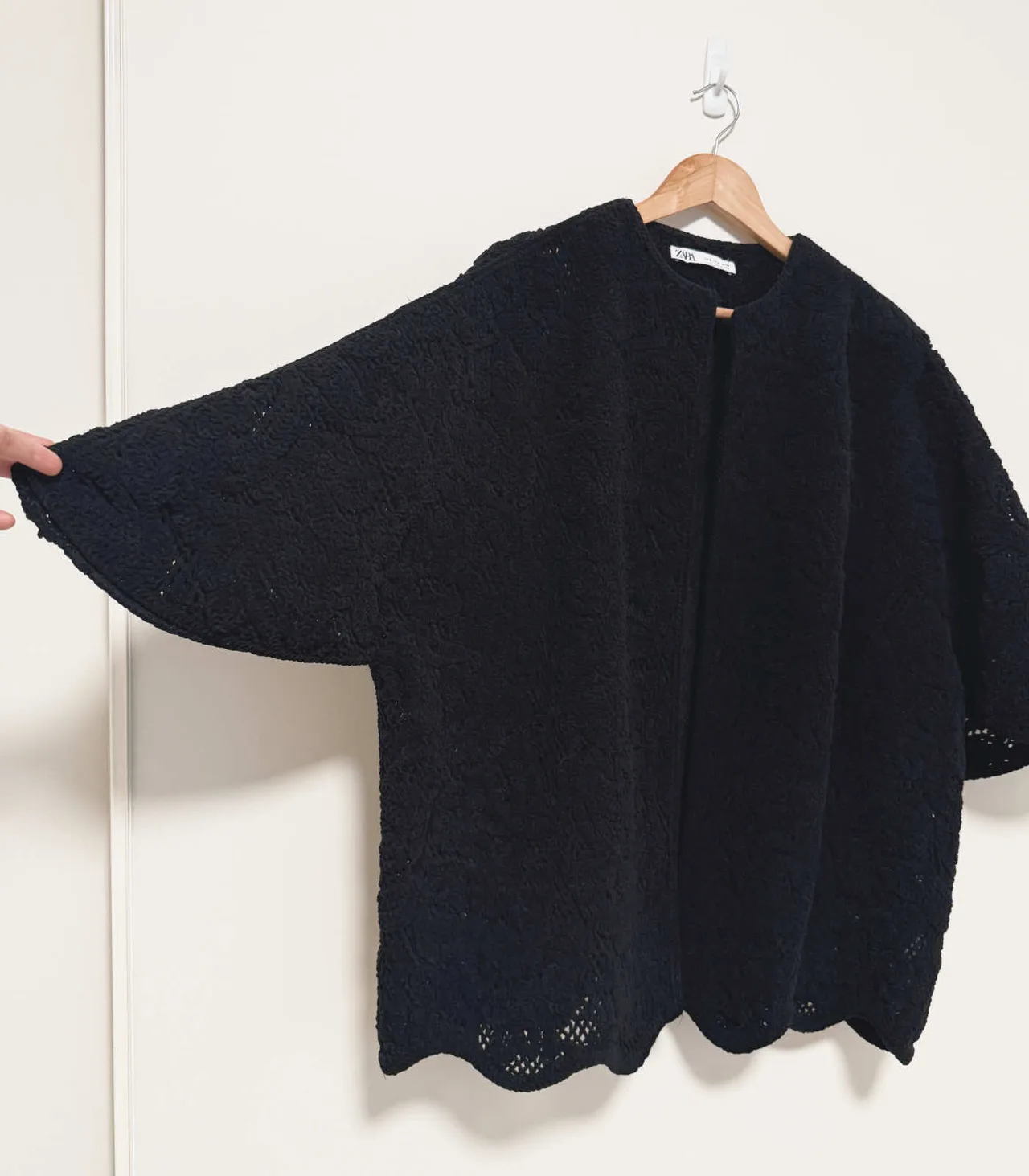 Zara Black Chenille Knit Oversized Open Jacket Cardigan - Medium — photo 3