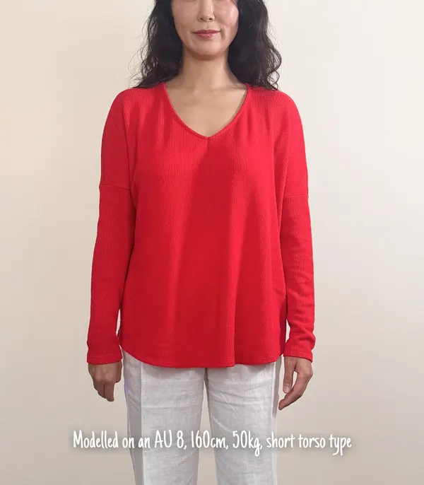 SEED Women's Red V-neck Oversized Pullover Jumper - XXS
