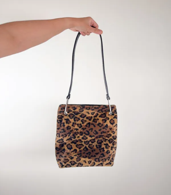 Leopard Print Brown Faux Fur Shoulder Bag