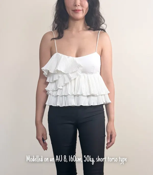 Zara White Asymmetric Tiered Ruffle Camisole Top - XS