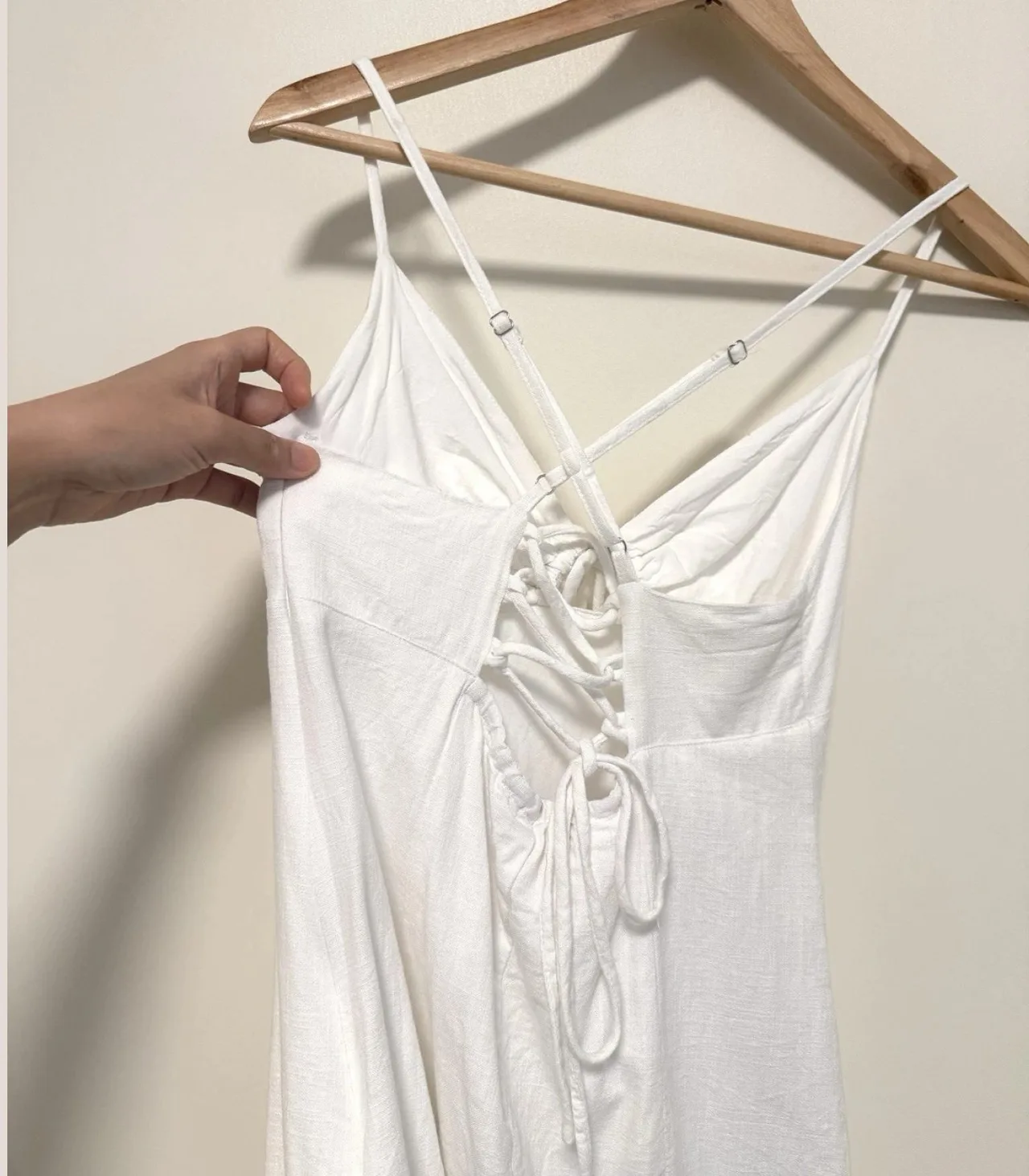 Ava & Eve White Linen Blend Mini Dress with Lace-Up Back - AU 8 — photo 6
