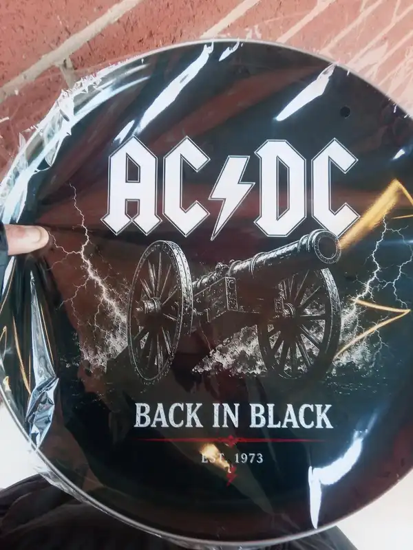 ACDC BACK IS BLACK ROUND PLASTIC PLATE SIGN