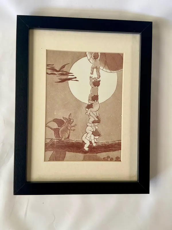Snugglepot and Cuddlepie in Little Ragged Blossom by May Gibbs, Black Wood Frame
