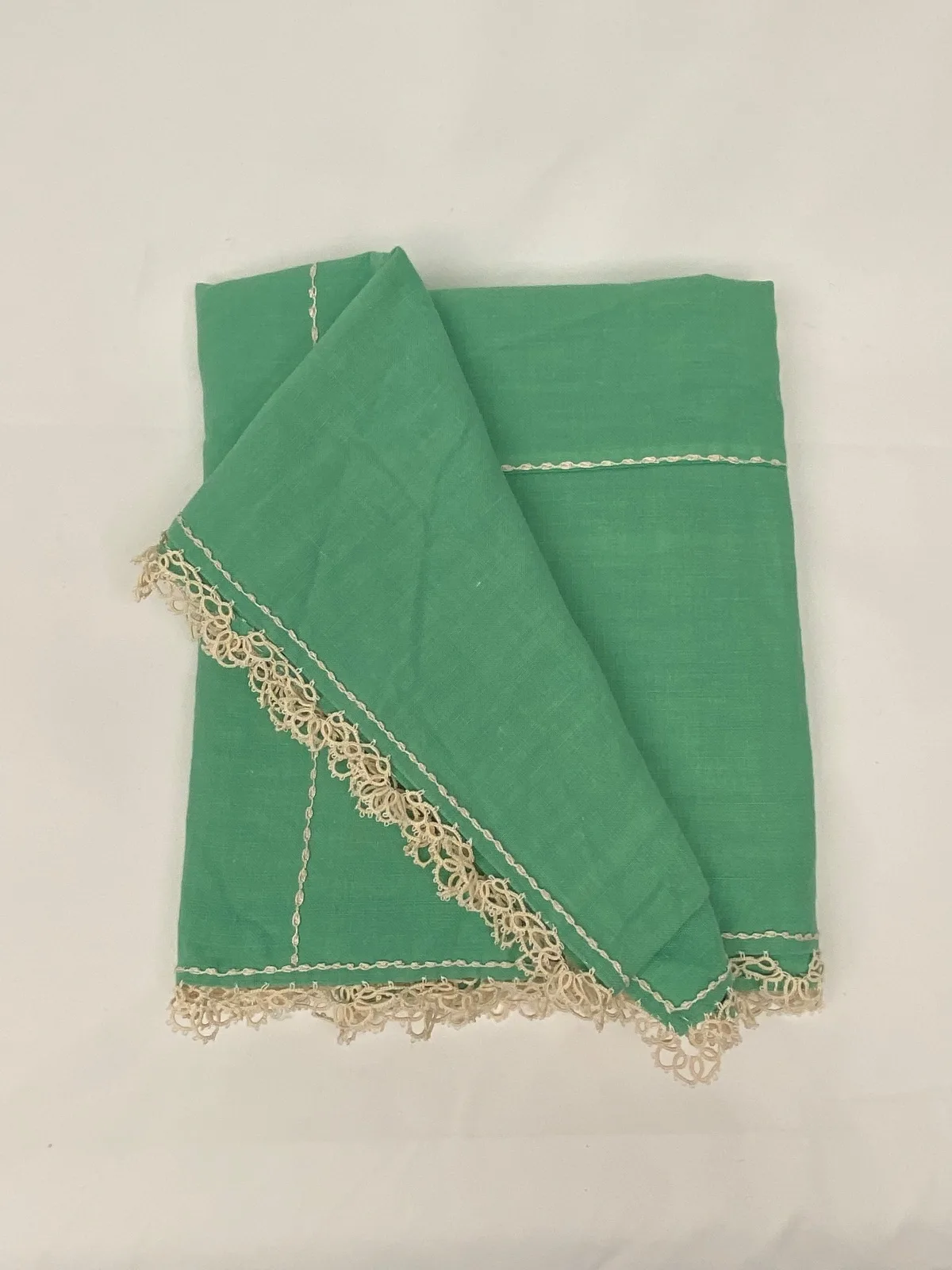 Vintage 1950s Mint Green Tablecloth Handmade Great Condition — photo 12