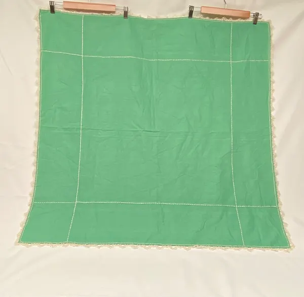 Vintage 1950s Mint Green Tablecloth Handmade Great Condition