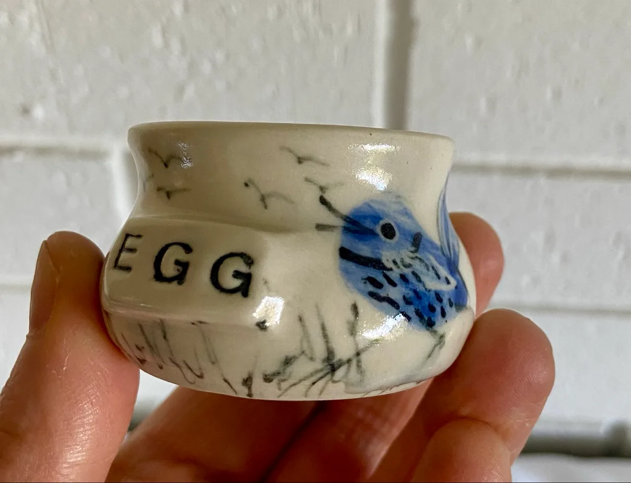 Handmade Egg Cup Featuring Blue Wrens — photo 9