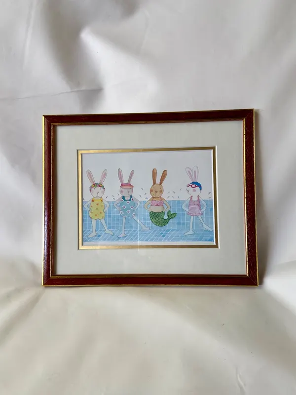 Ruby Red Shoes Bookleaf in Wooden Frame. Swimming with her Grandmother Babushka