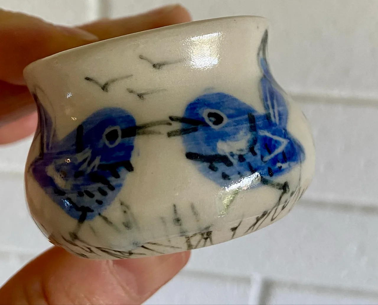 Handmade Egg Cup Featuring Blue Wrens — photo 7