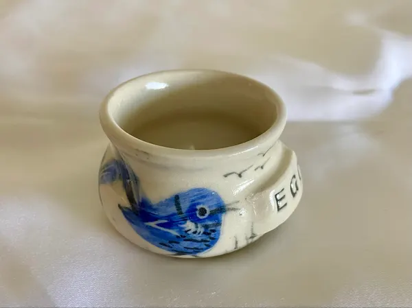 Handmade Egg Cup Featuring Blue Wrens