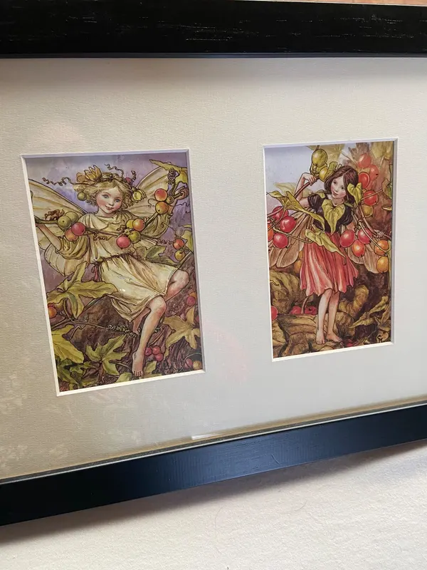Vintage 1990 Flower Fairies Bookleaf in Wooden Frame Black and White Bryony